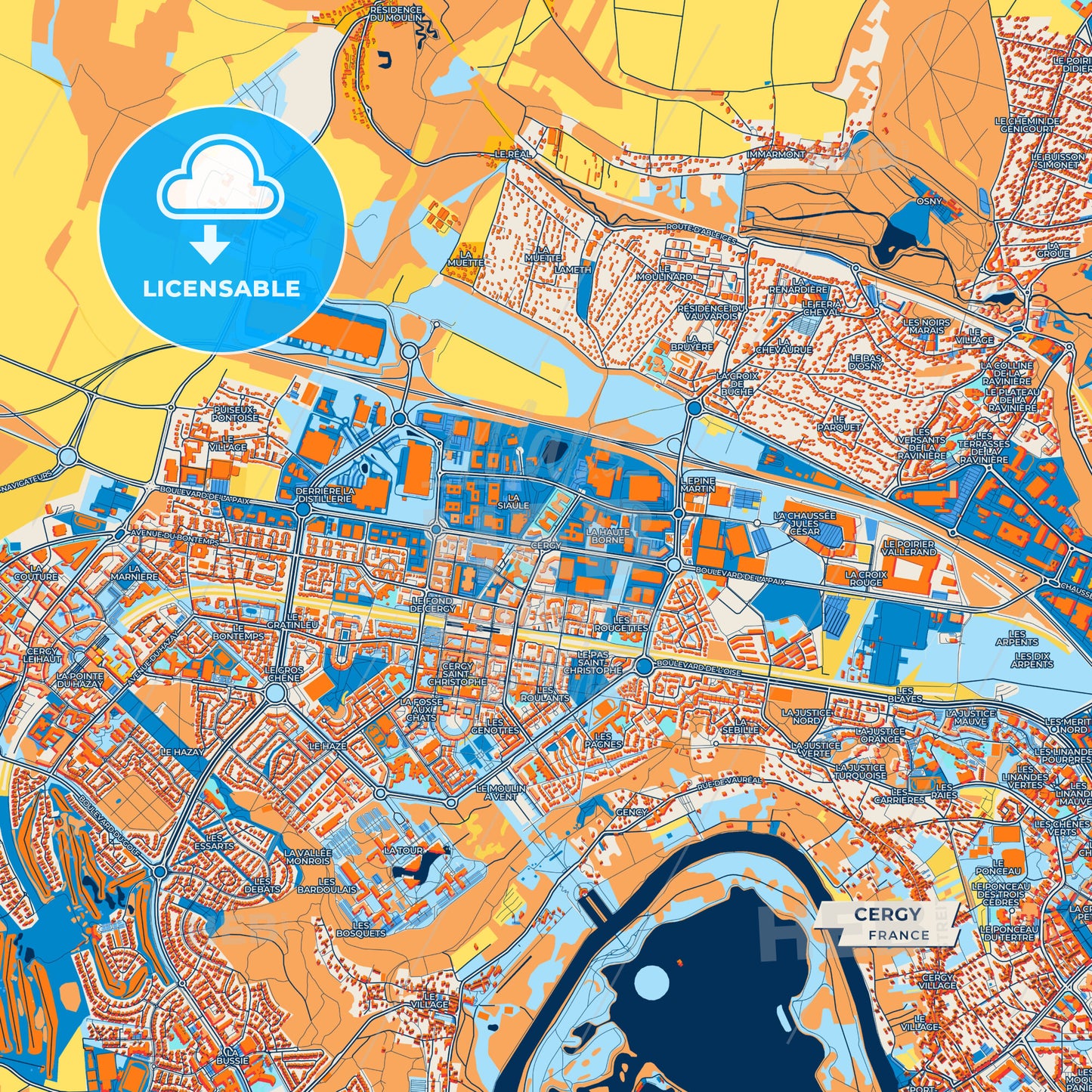 Canvas Print Template of Cergy Street Map
