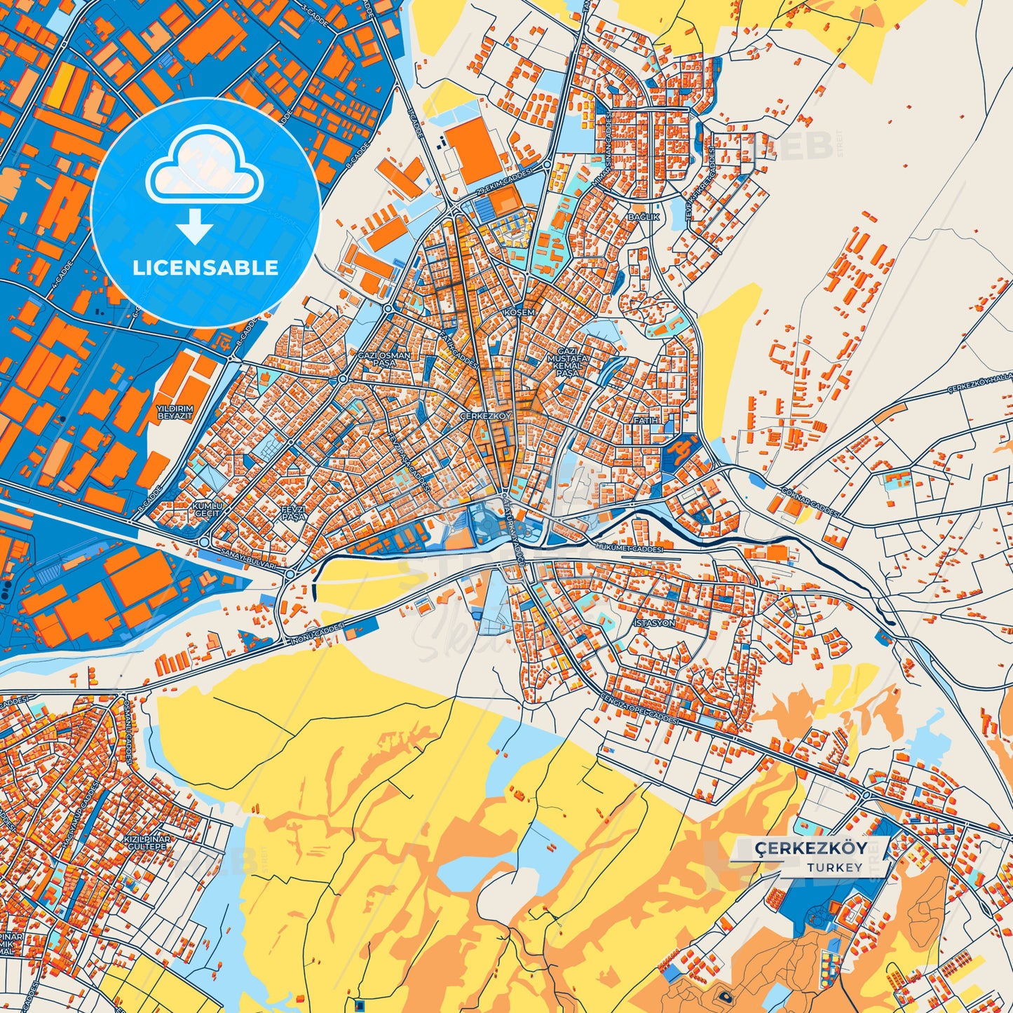 Canvas Print Template of Çerkezköy Street Map