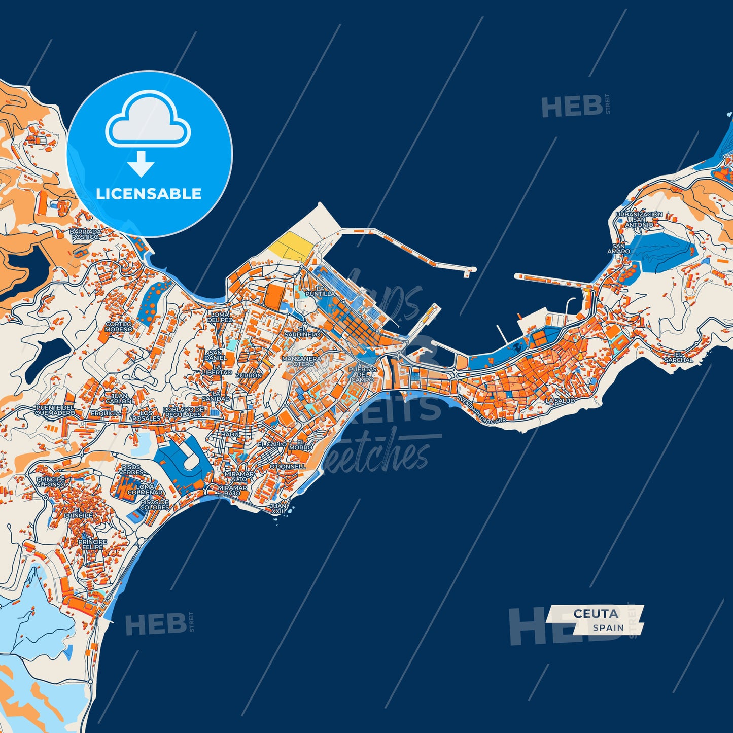 Canvas Print Template of Ceuta Street Map