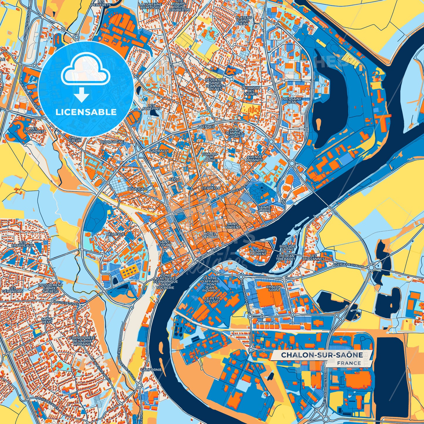 Canvas Print Template of Chalon-sur-Saône Street Map
