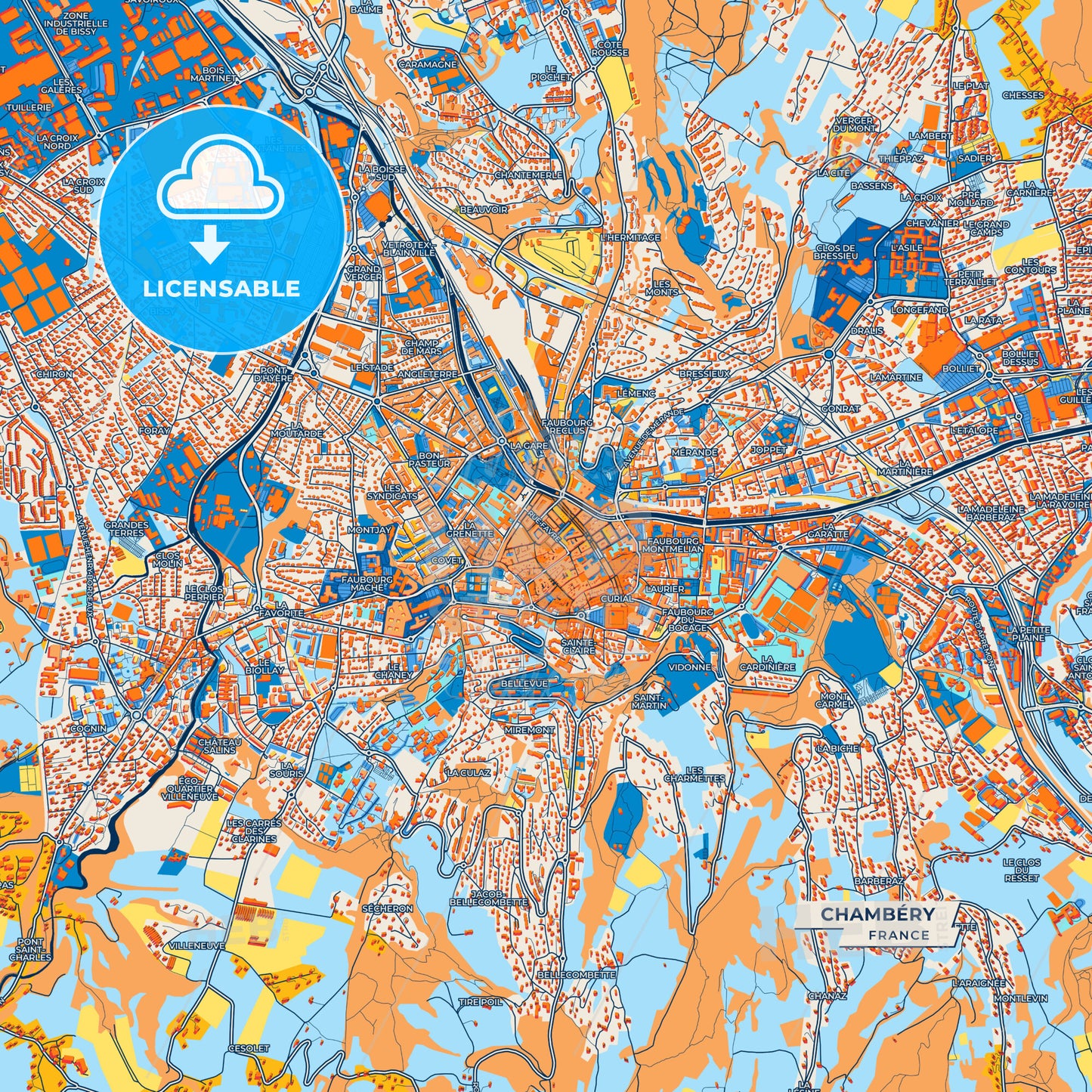 Canvas Print Template of Chambéry Street Map