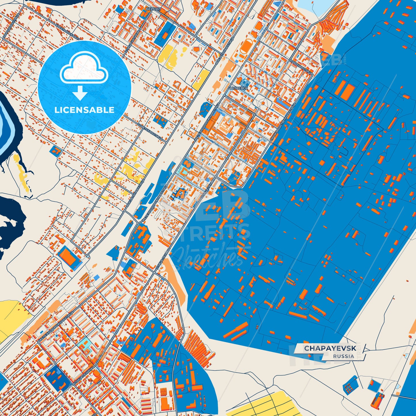 Canvas Print Template of Chapayevsk Street Map