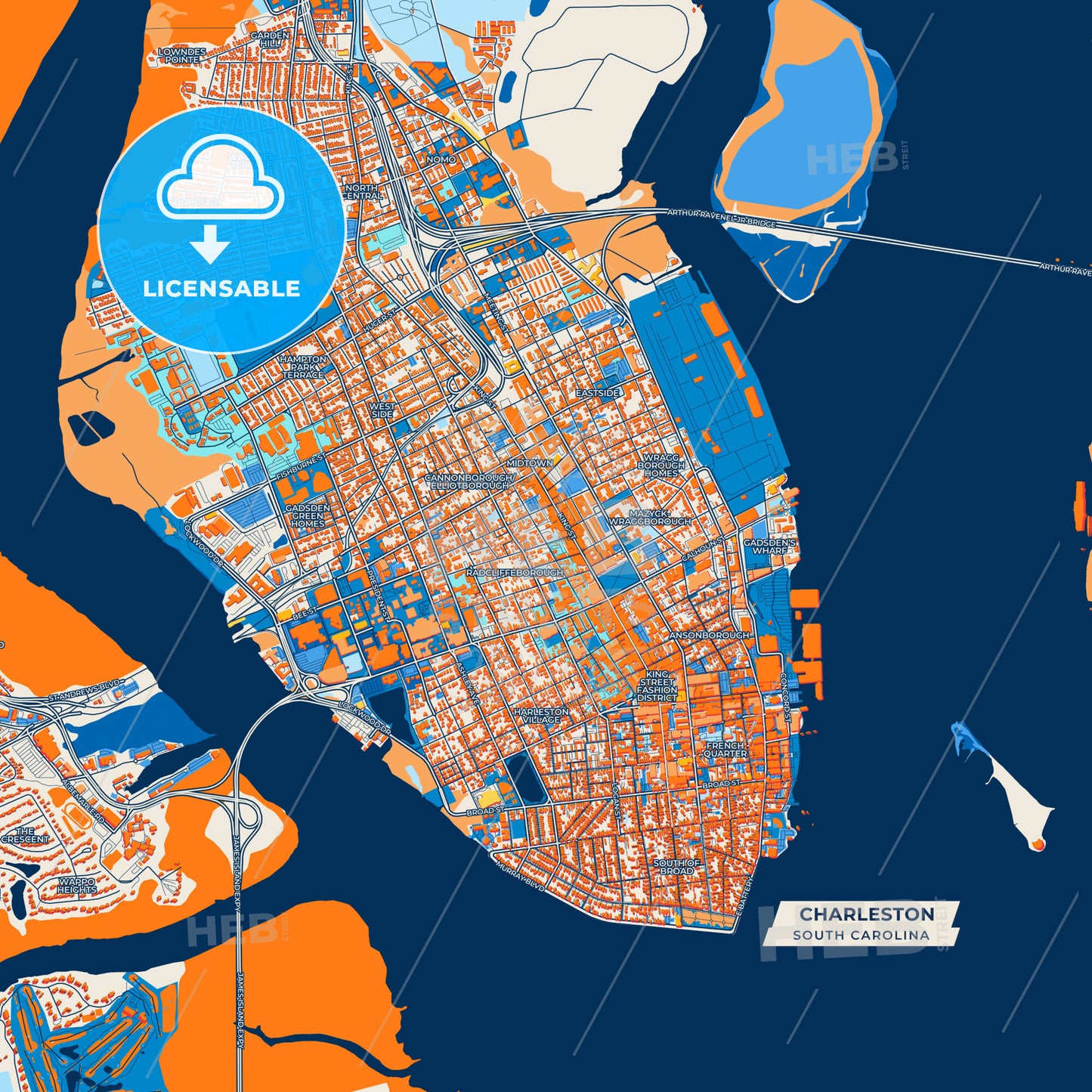 Canvas Print Template of Charleston Street Map