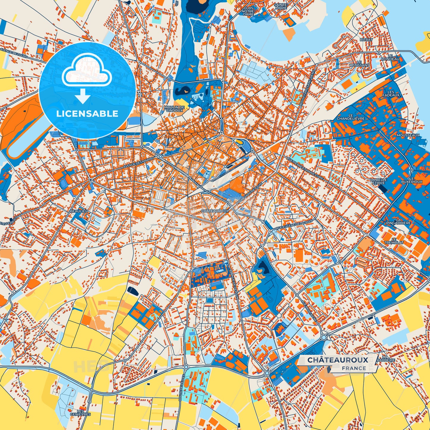 Canvas Print Template of Châteauroux Street Map