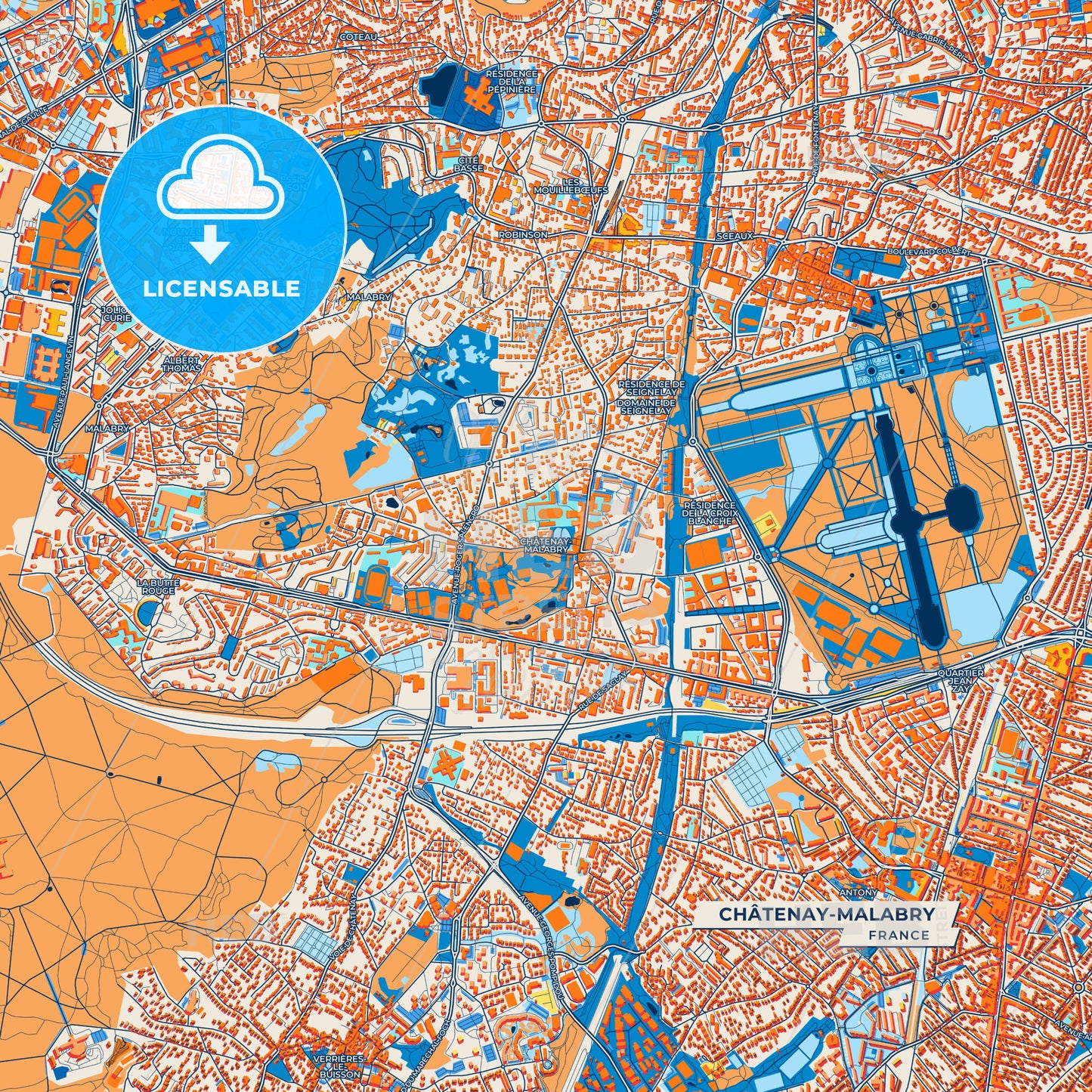 Canvas Print Template of Châtenay-Malabry Street Map