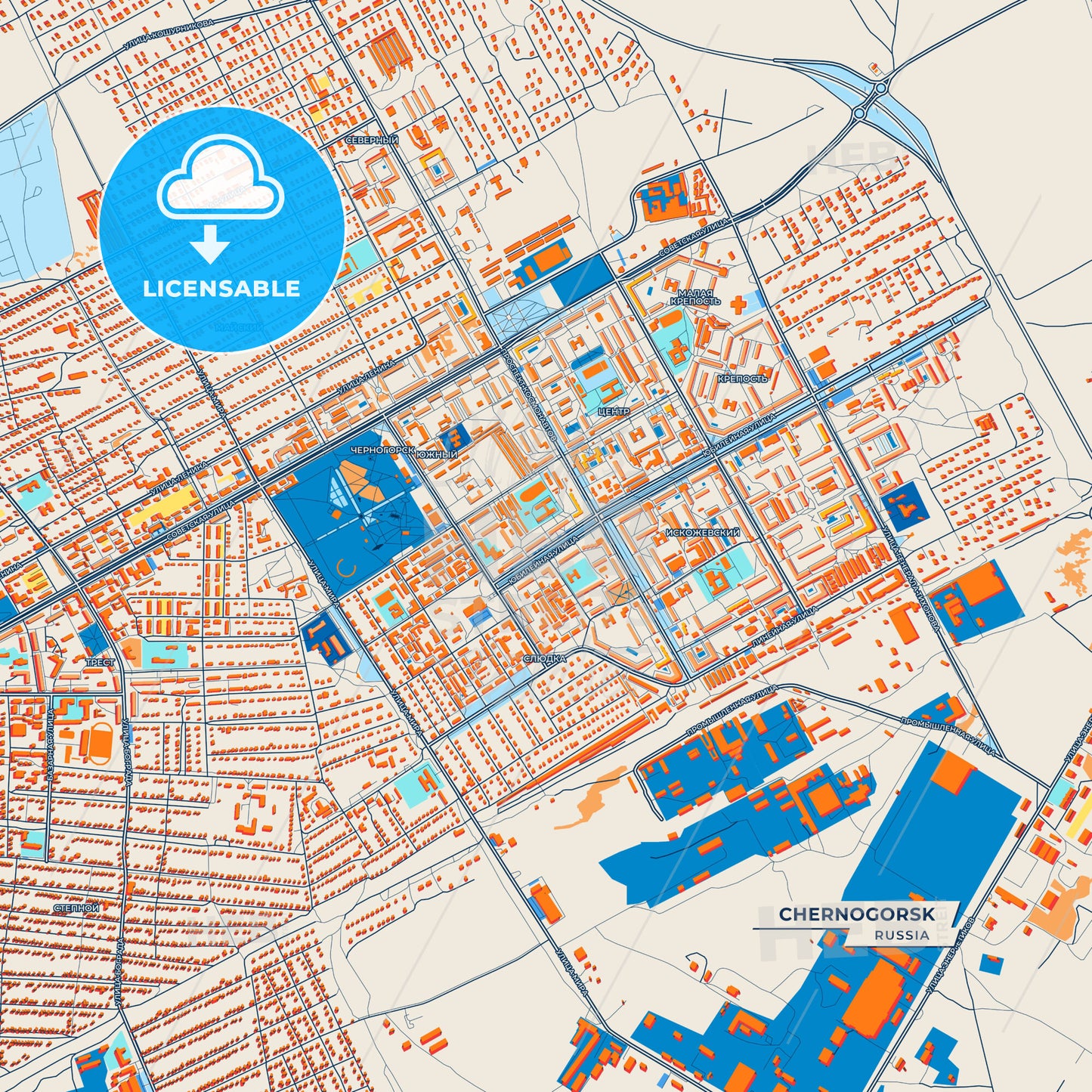 Canvas Print Template of Chernogorsk Street Map