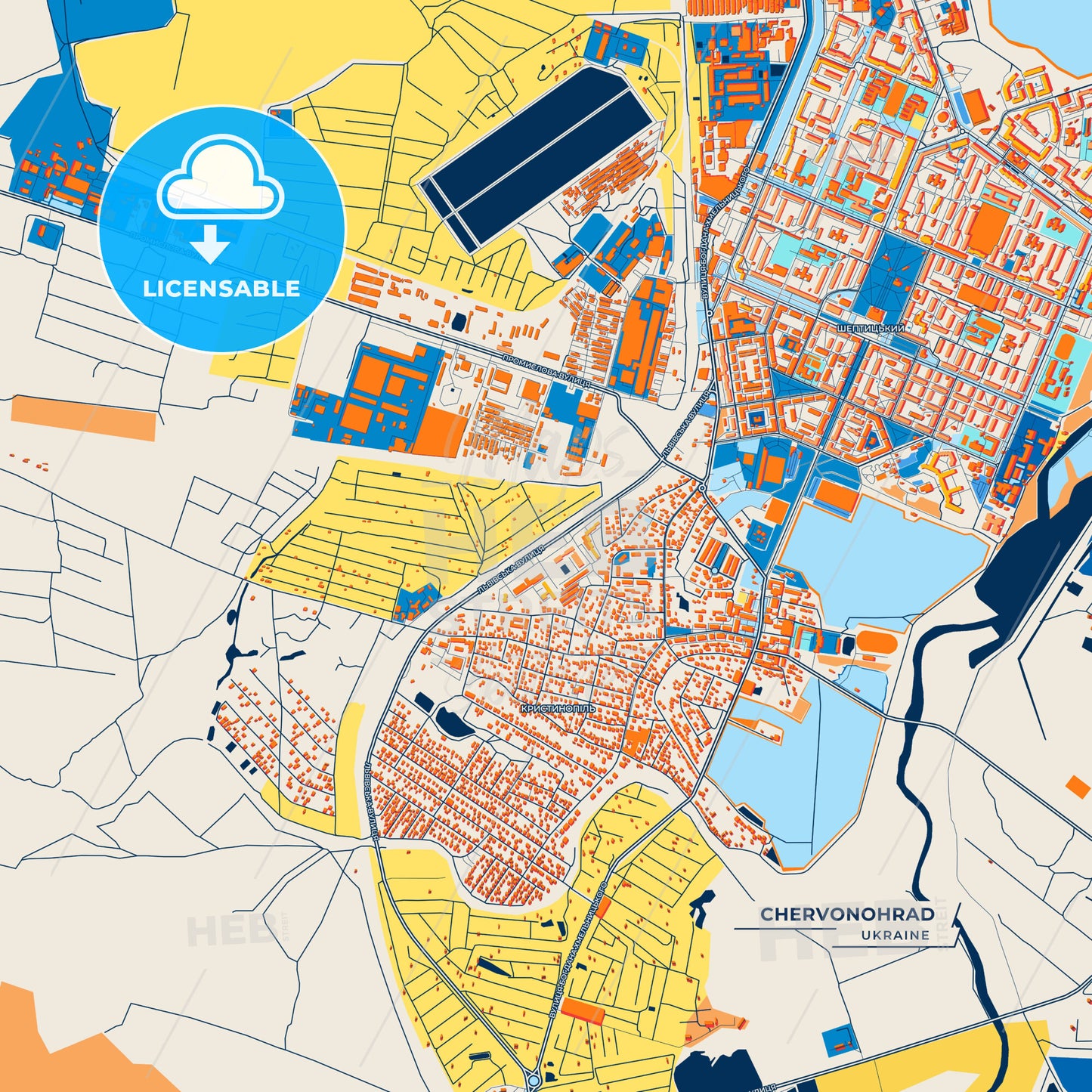 Canvas Print Template of Chervonohrad Street Map