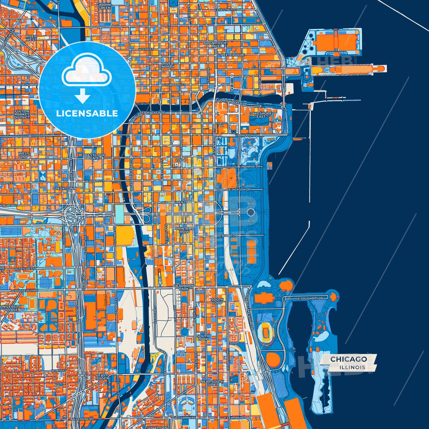 Canvas Print Template of Chicago Street Map