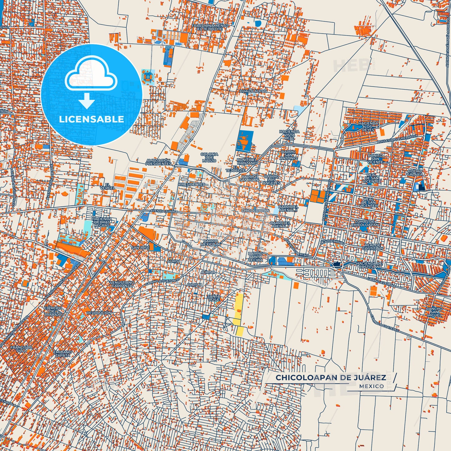 Canvas Print Template of Chicoloapan de Juárez Street Map