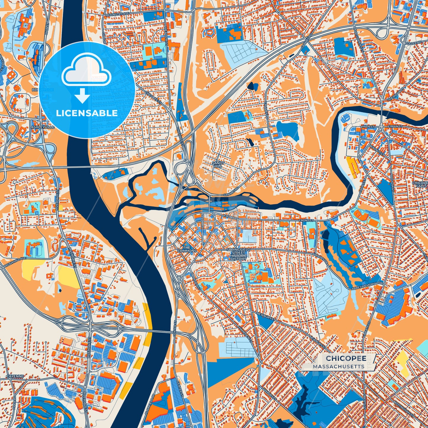Canvas Print Template of Chicopee Street Map