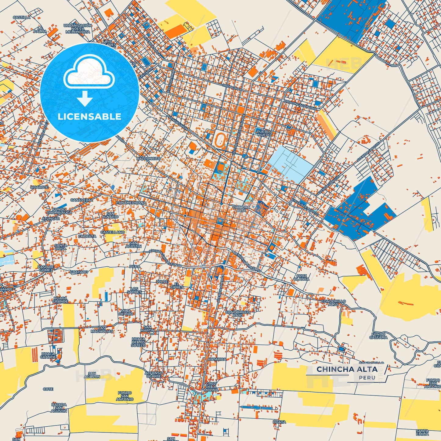 Canvas Print Template of Chincha Alta Street Map