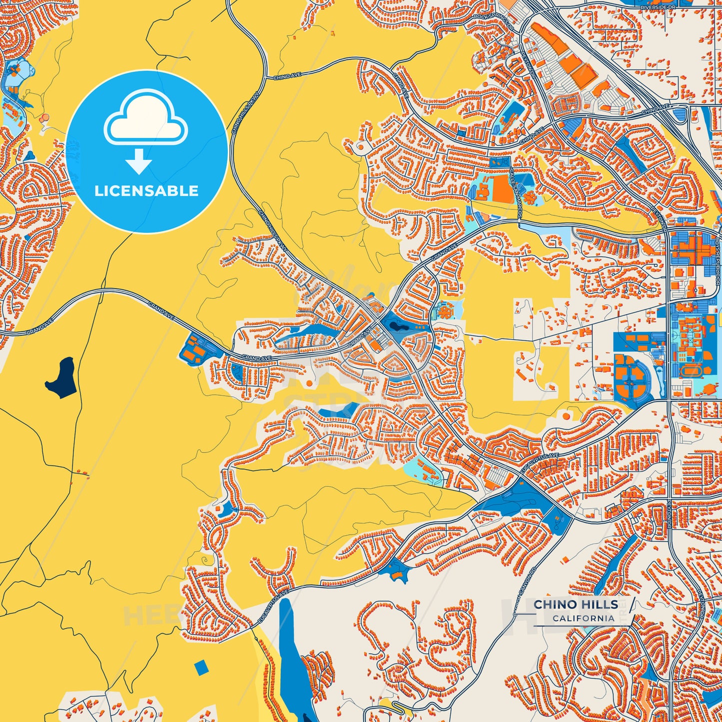 Canvas Print Template of Chino Hills Street Map