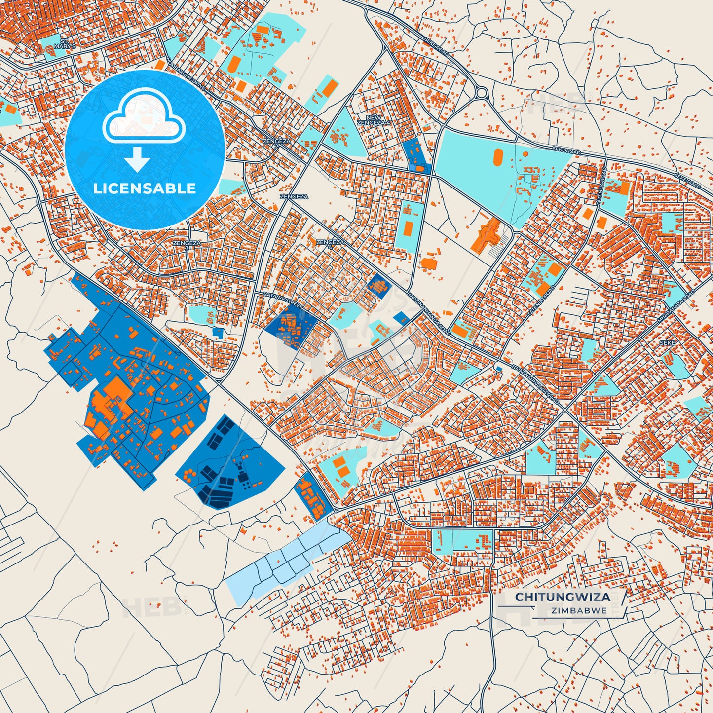 Canvas Print Template of Chitungwiza Street Map