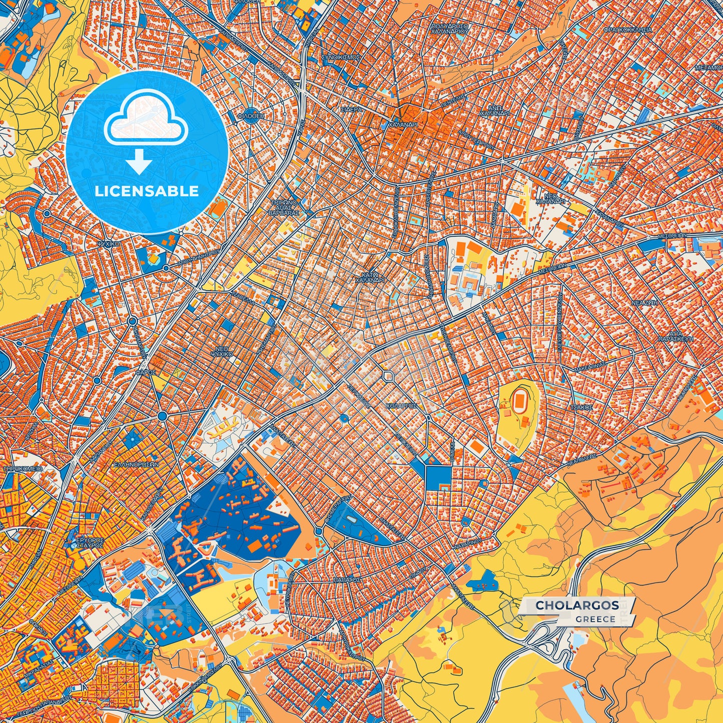 Canvas Print Template of Cholargos Street Map