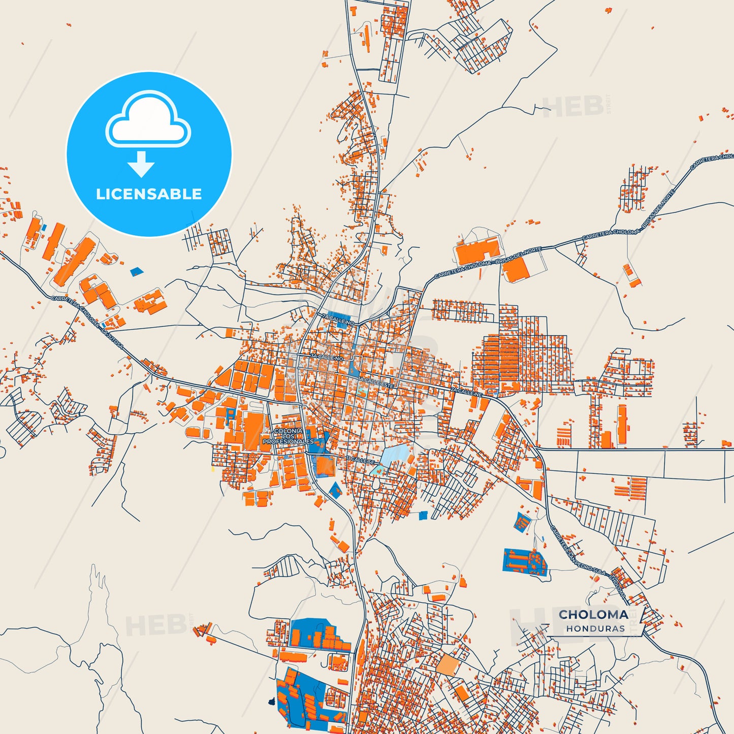 Canvas Print Template of Choloma Street Map