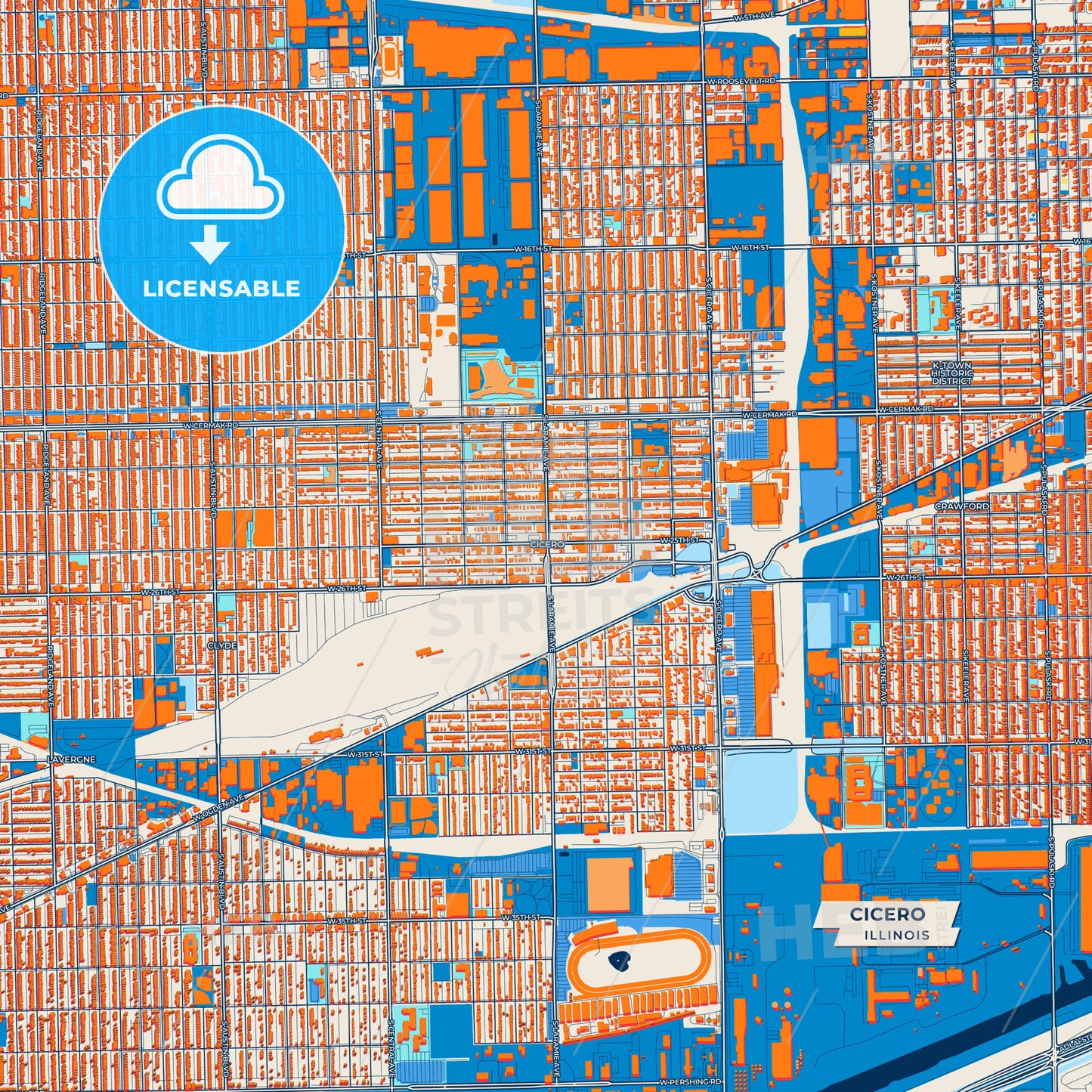 Canvas Print Template of Cicero Street Map
