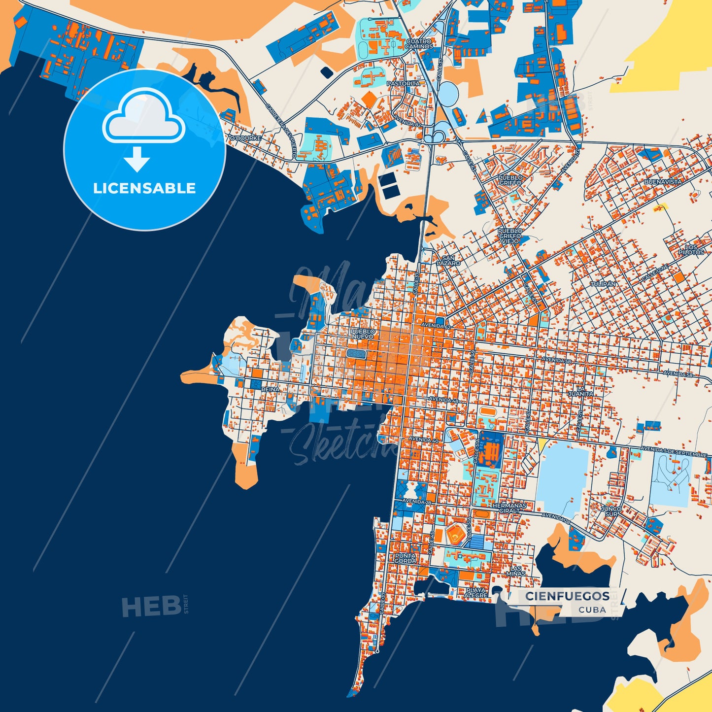 Canvas Print Template of Cienfuegos Street Map