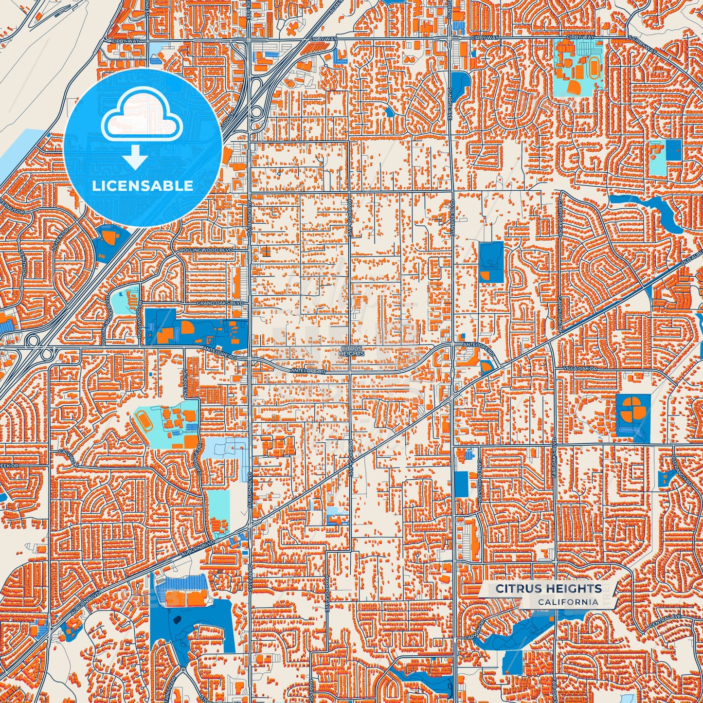 Canvas Print Template of Citrus Heights Street Map