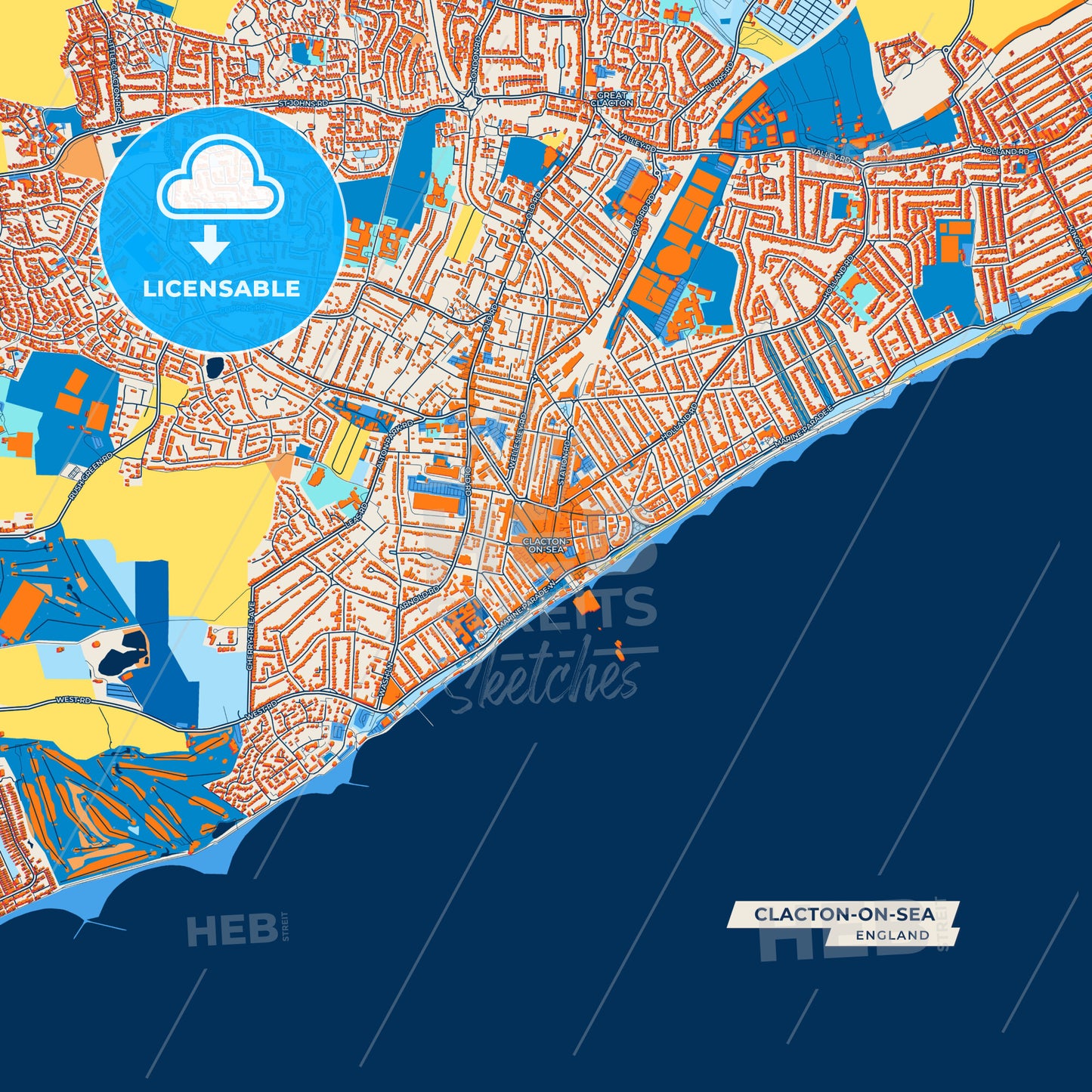 Canvas Print Template of Clacton-on-Sea Street Map