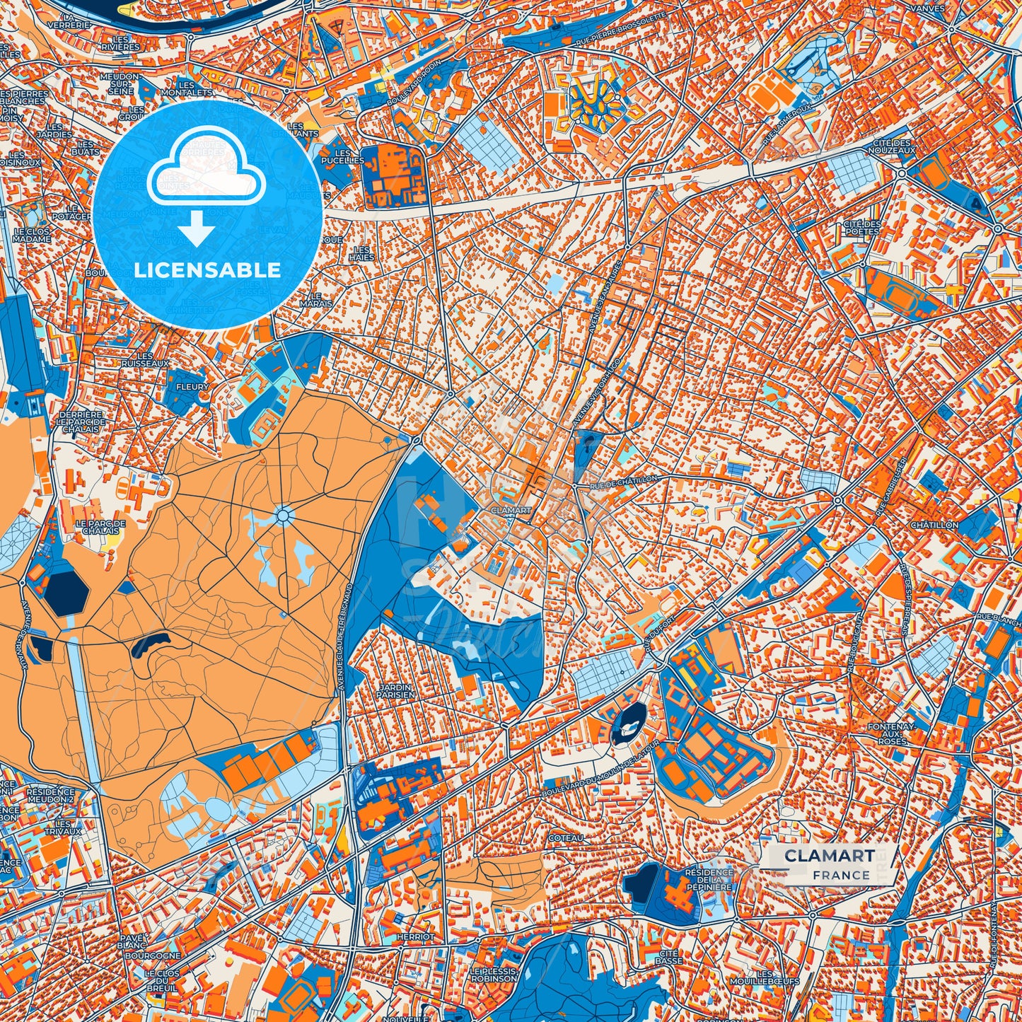 Canvas Print Template of Clamart Street Map