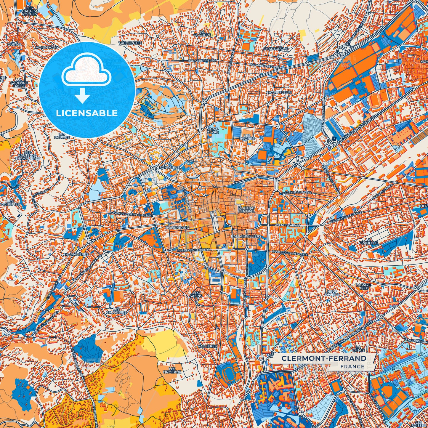 Canvas Print Template of Clermont-Ferrand Street Map
