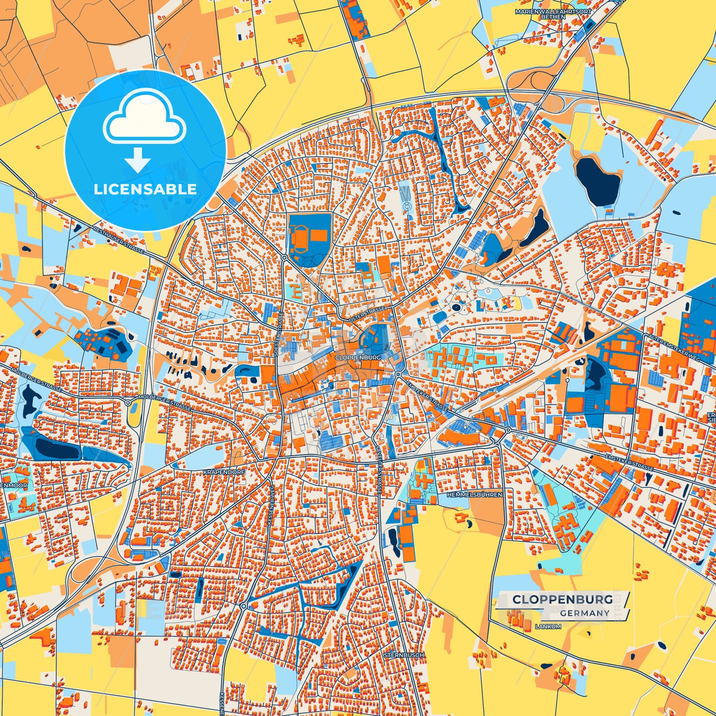 Canvas Print Template of Cloppenburg Street Map