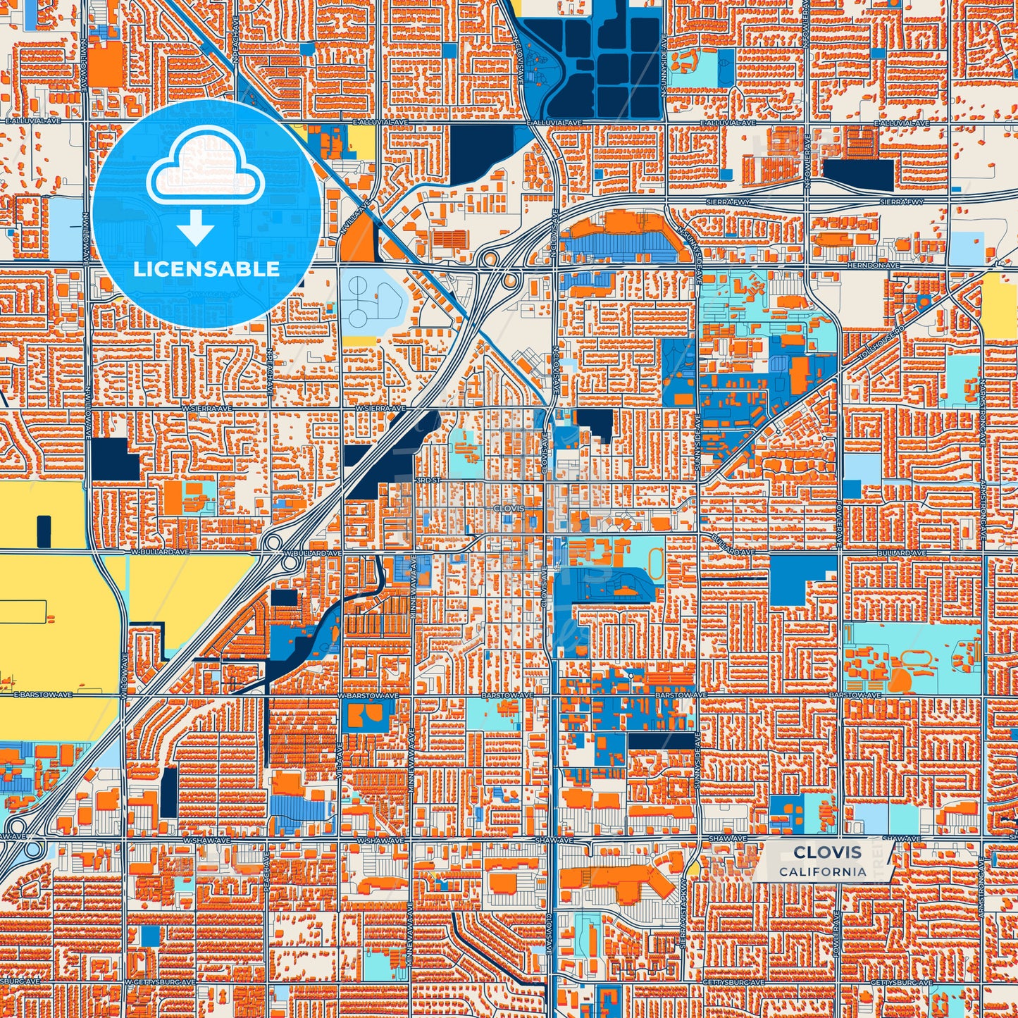 Canvas Print Template of Clovis Street Map