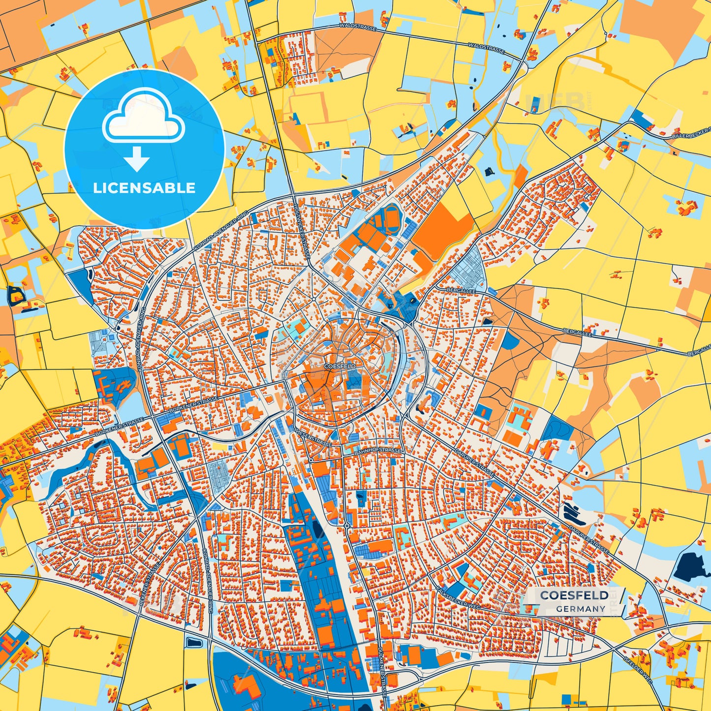 Canvas Print Template of Coesfeld Street Map