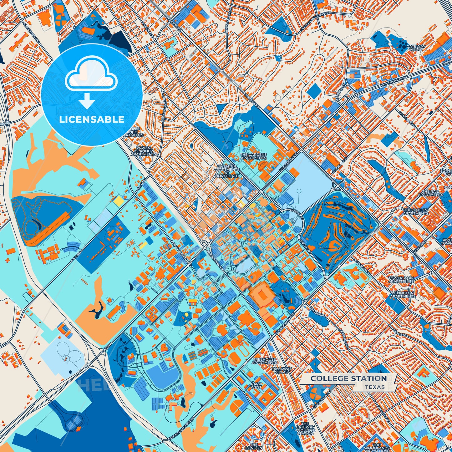 Canvas Print Template of College Station Street Map