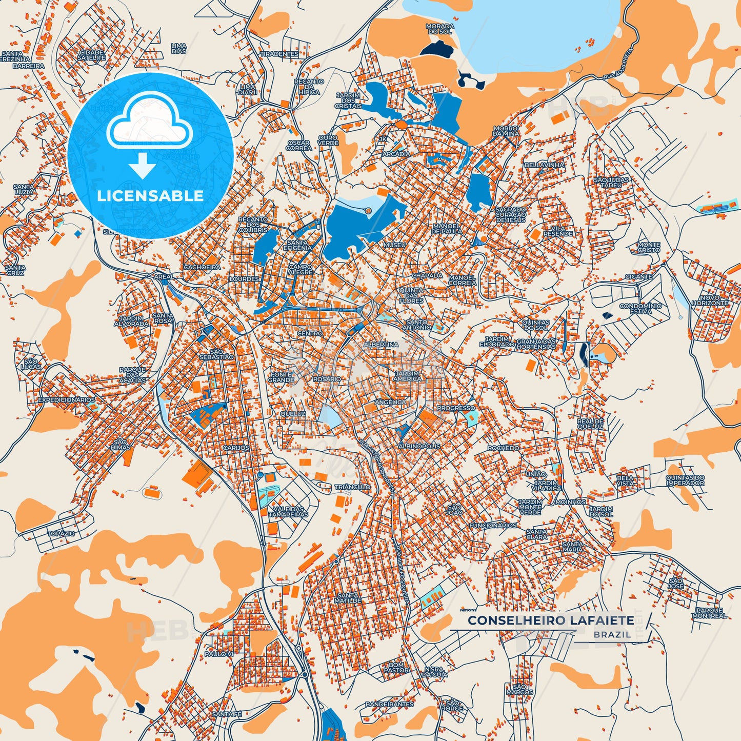 Canvas Print Template of Conselheiro Lafaiete Street Map