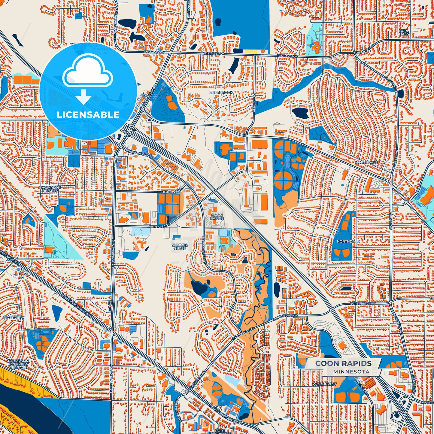 Canvas Print Template of Coon Rapids Street Map