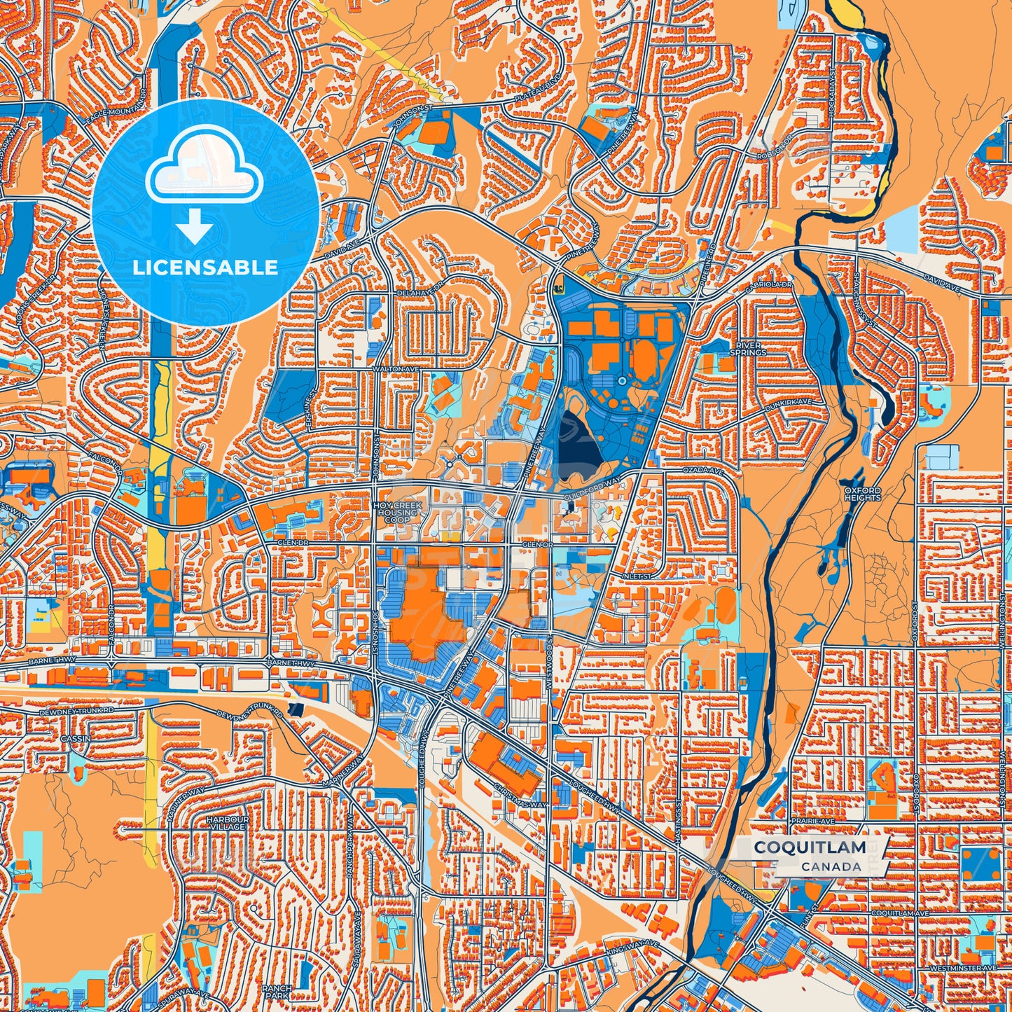 Canvas Print Template of Coquitlam Street Map