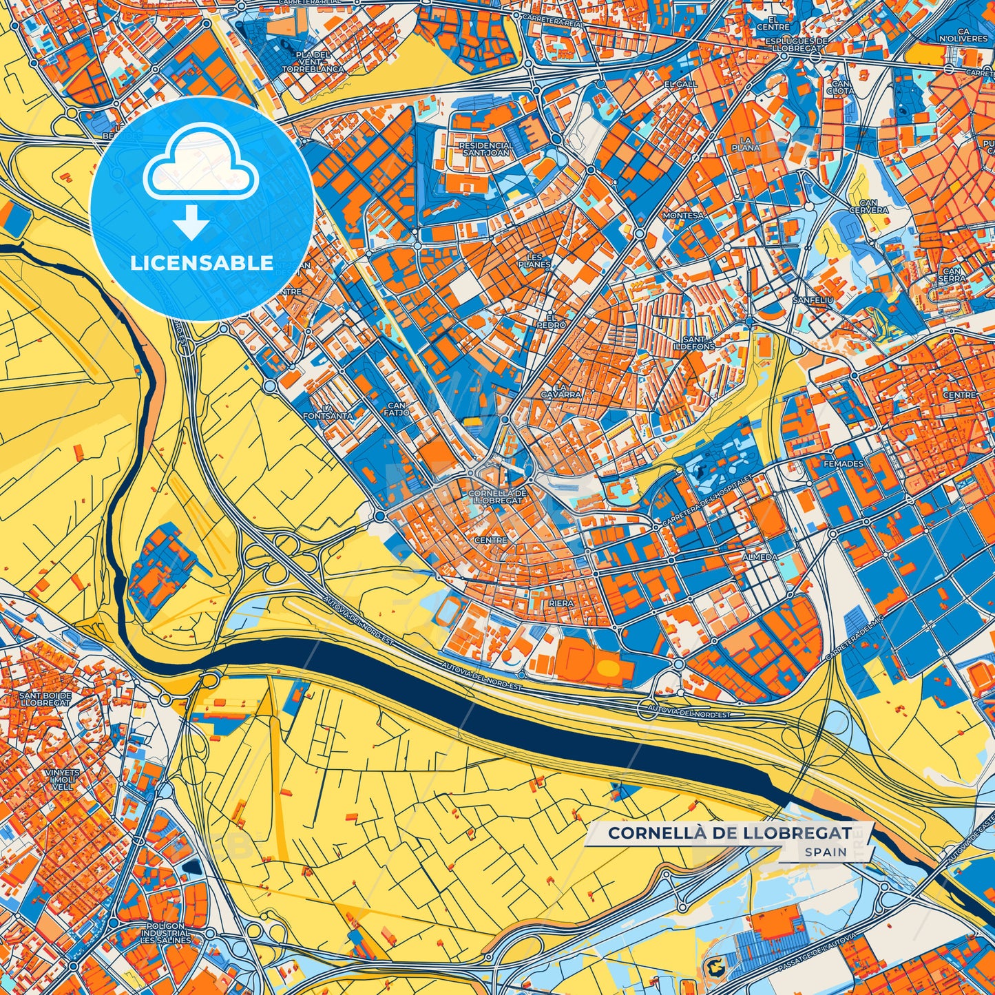 Canvas Print Template of Cornellà de Llobregat Street Map