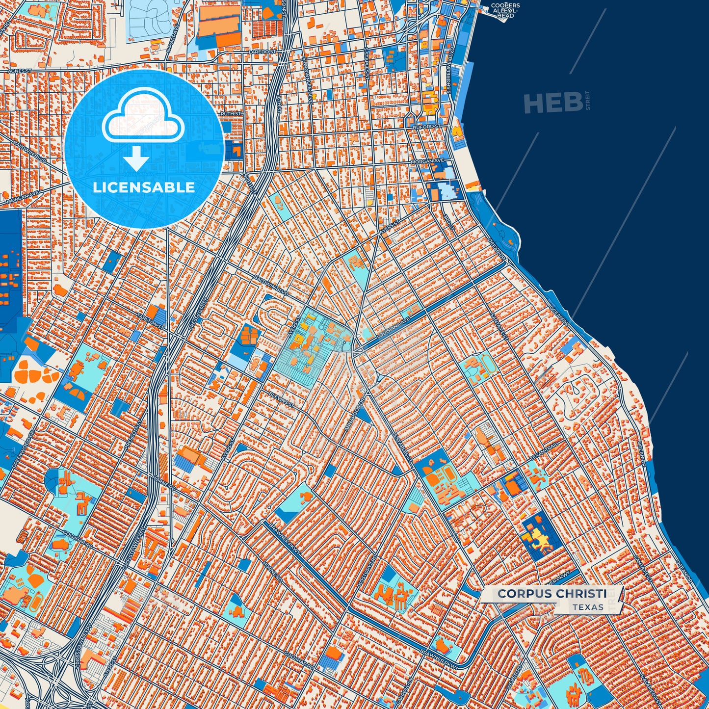 Canvas Print Template of Corpus Christi Street Map