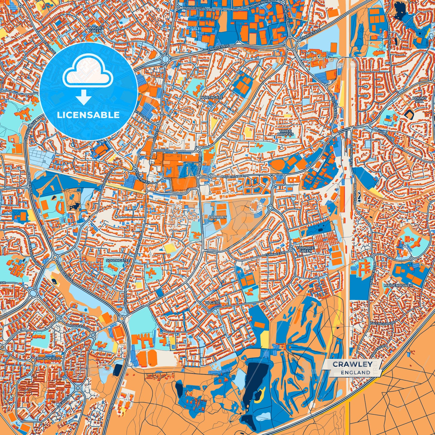 Canvas Print Template of Crawley Street Map