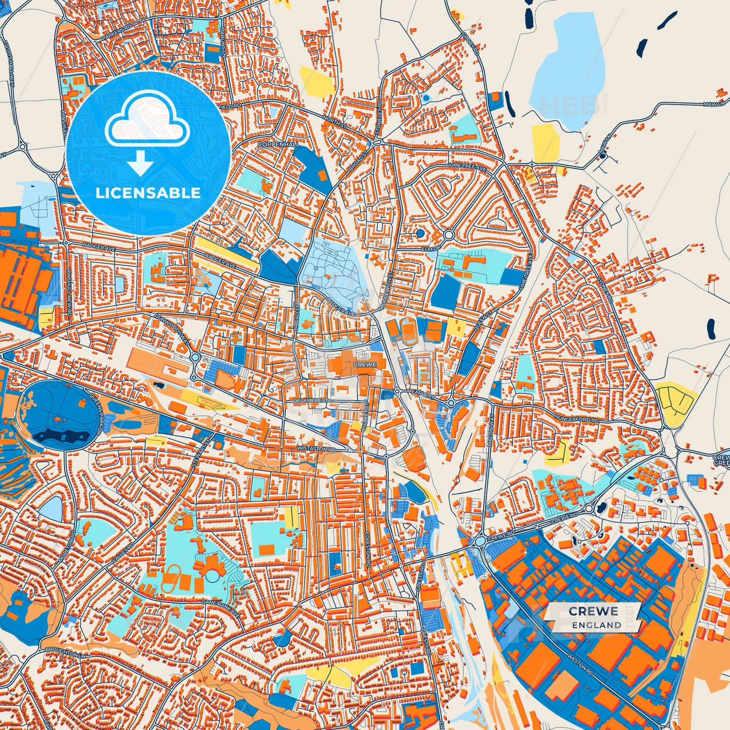 Canvas Print Template of Crewe Street Map