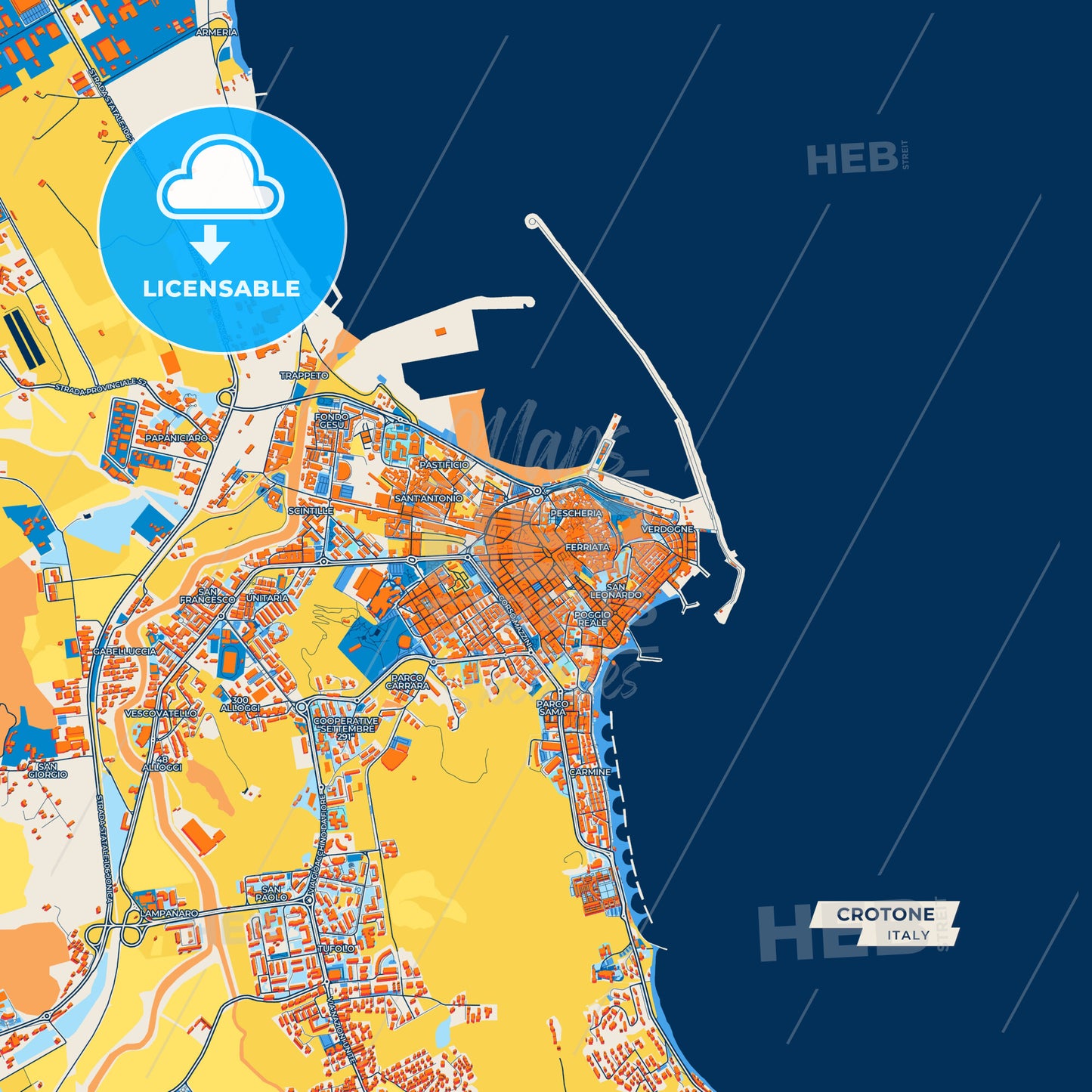 Canvas Print Template of Crotone Street Map