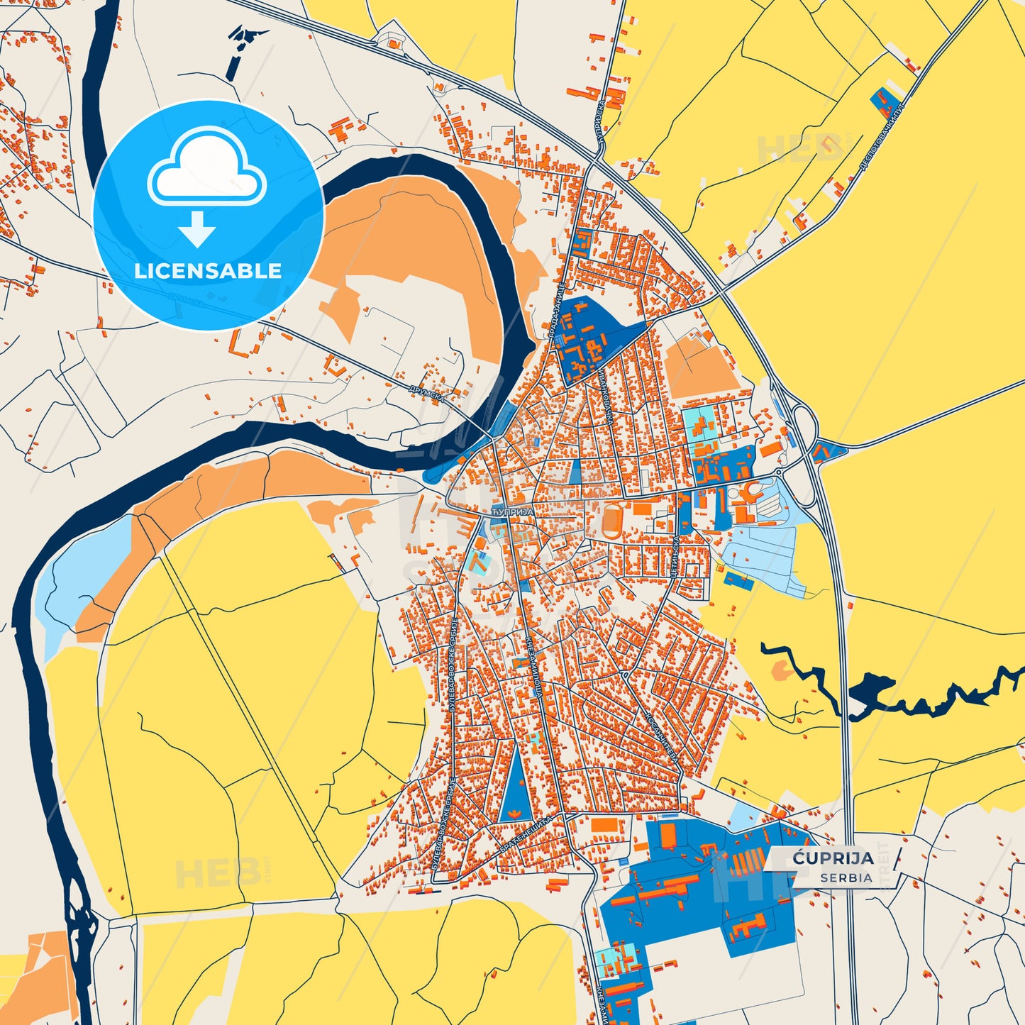 Canvas Print Template of Ćuprija Street Map