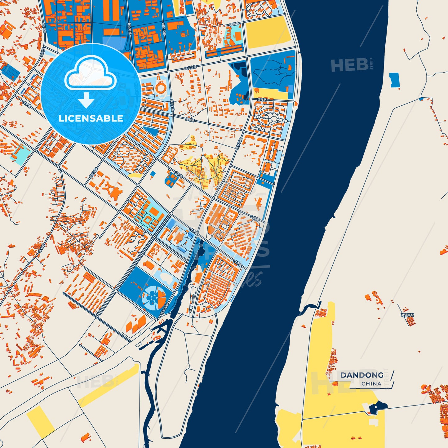 Canvas Print Template of Dandong Street Map