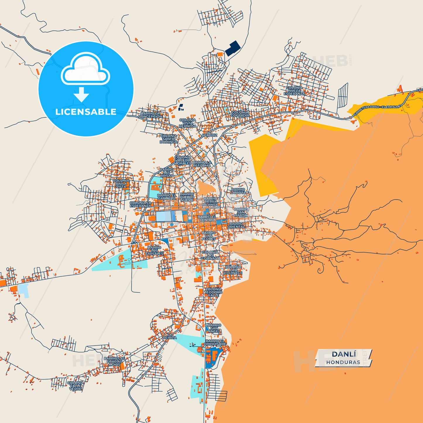 Canvas Print Template of Danlí Street Map
