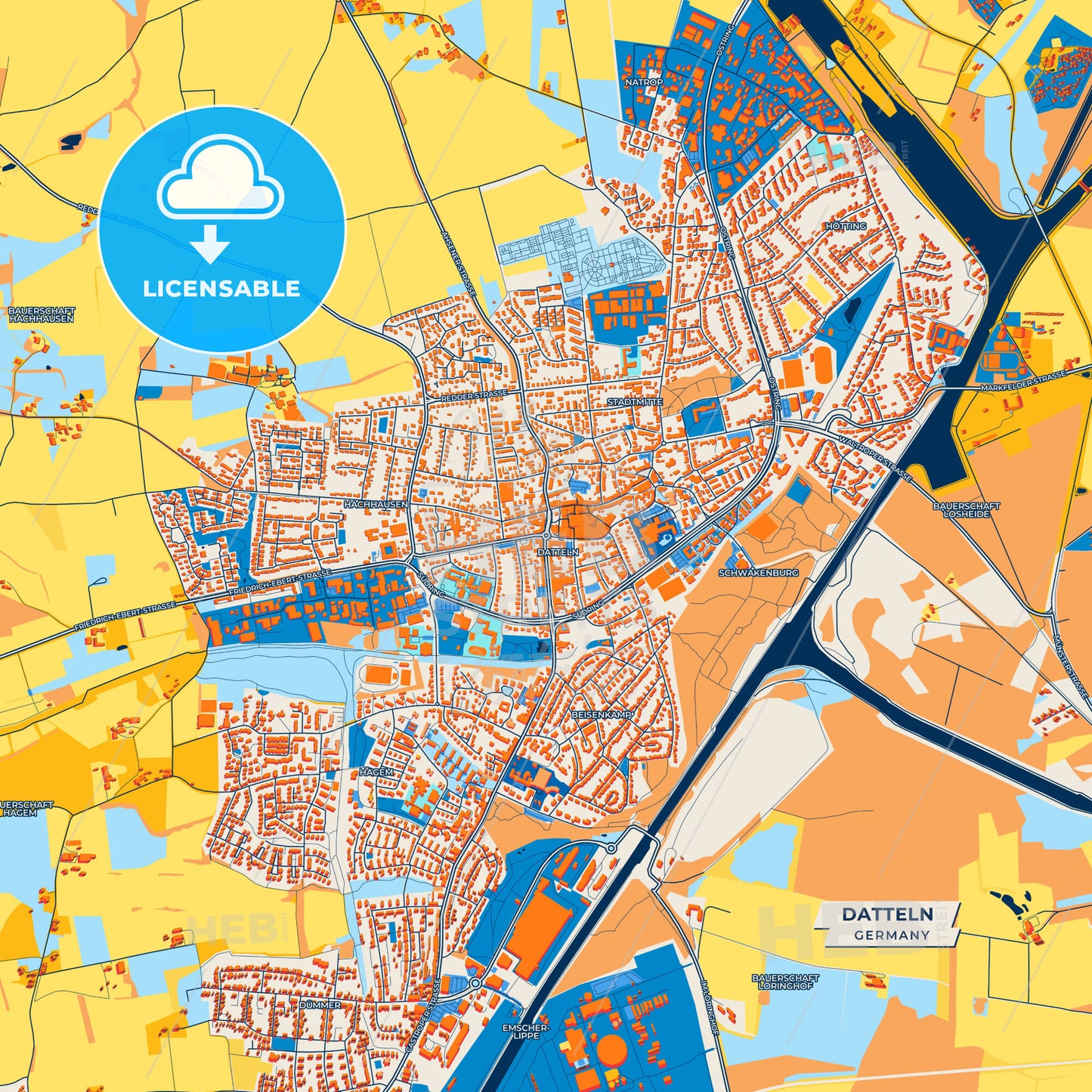 Canvas Print Template of Datteln Street Map
