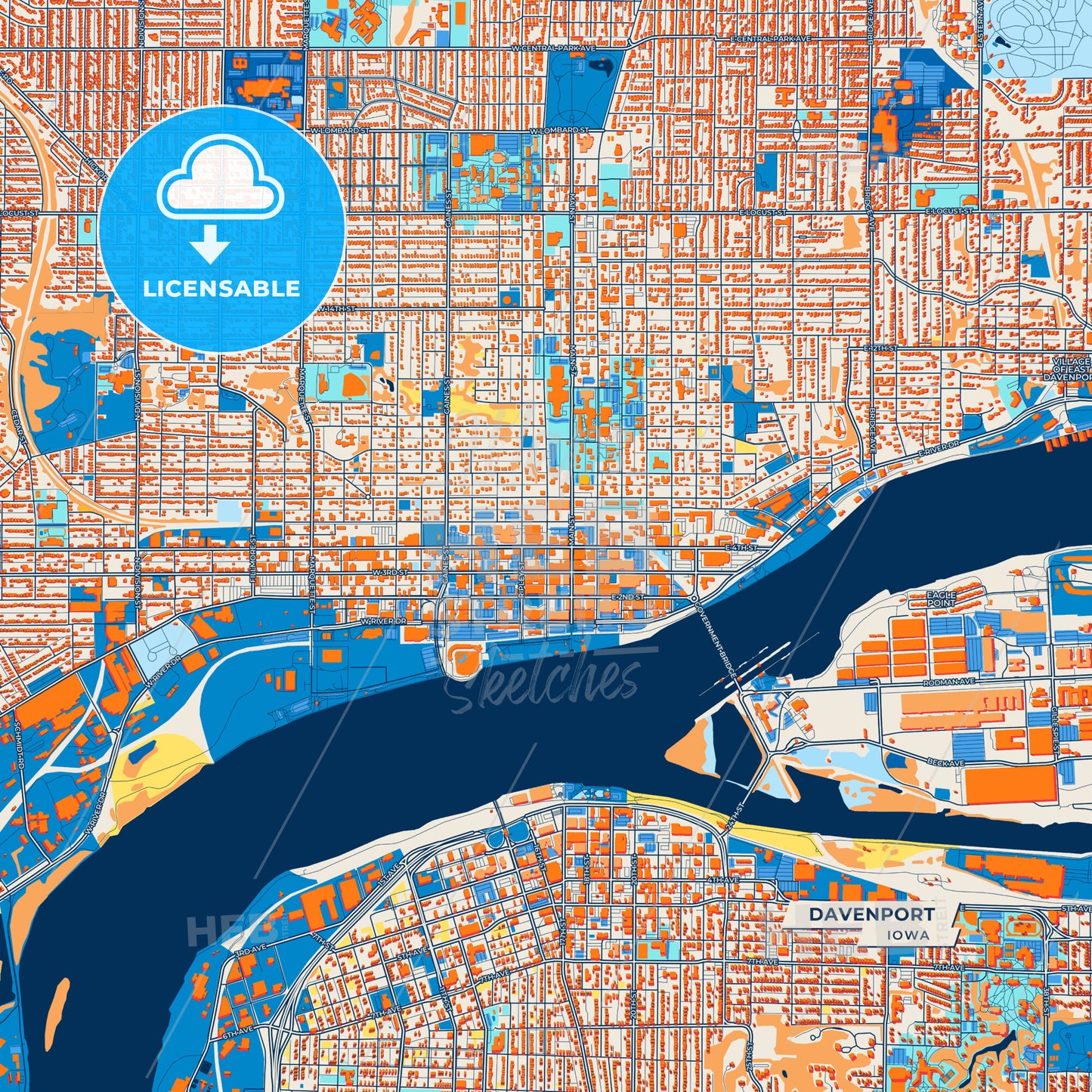 Canvas Print Template of Davenport Street Map