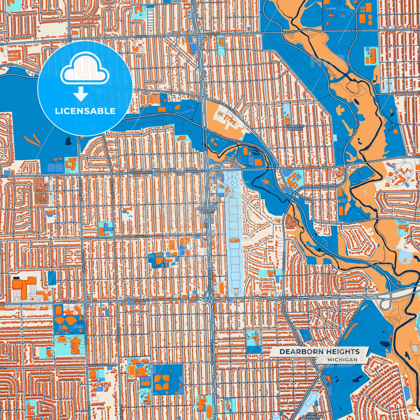 Canvas Print Template of Dearborn Heights Street Map