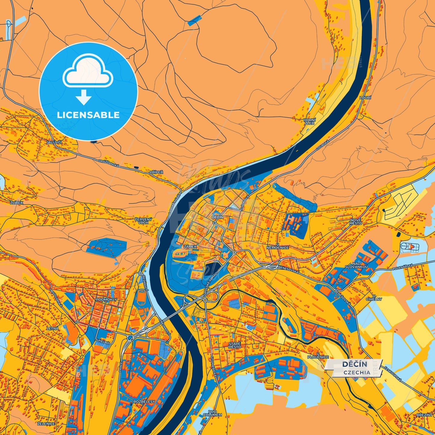 Canvas Print Template of Děčín Street Map