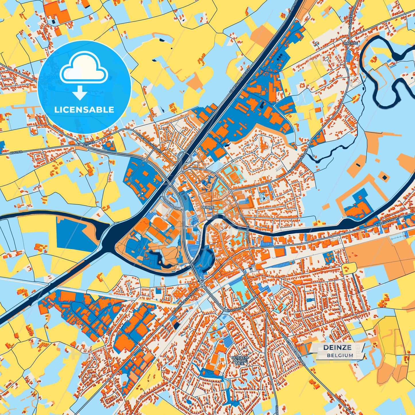 Canvas Print Template of Deinze Street Map