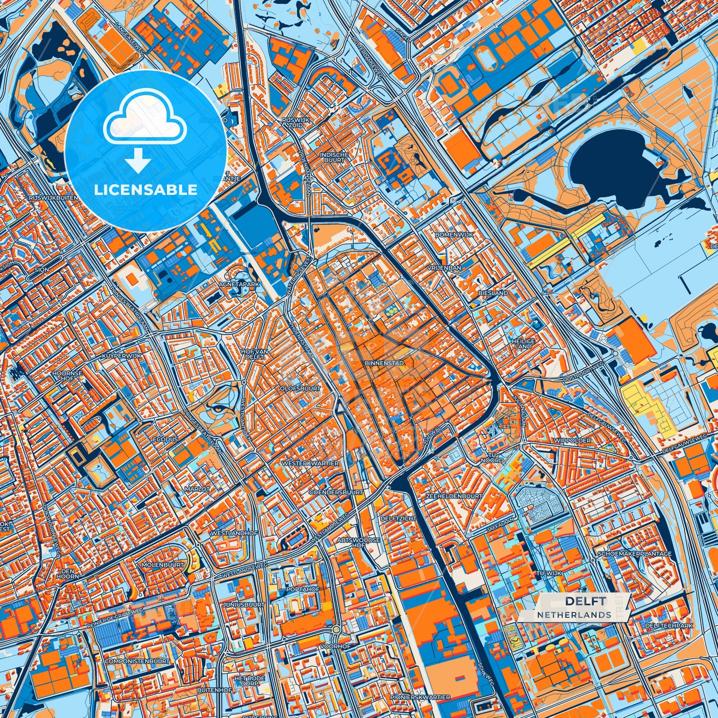 Canvas Print Template of Delft Street Map