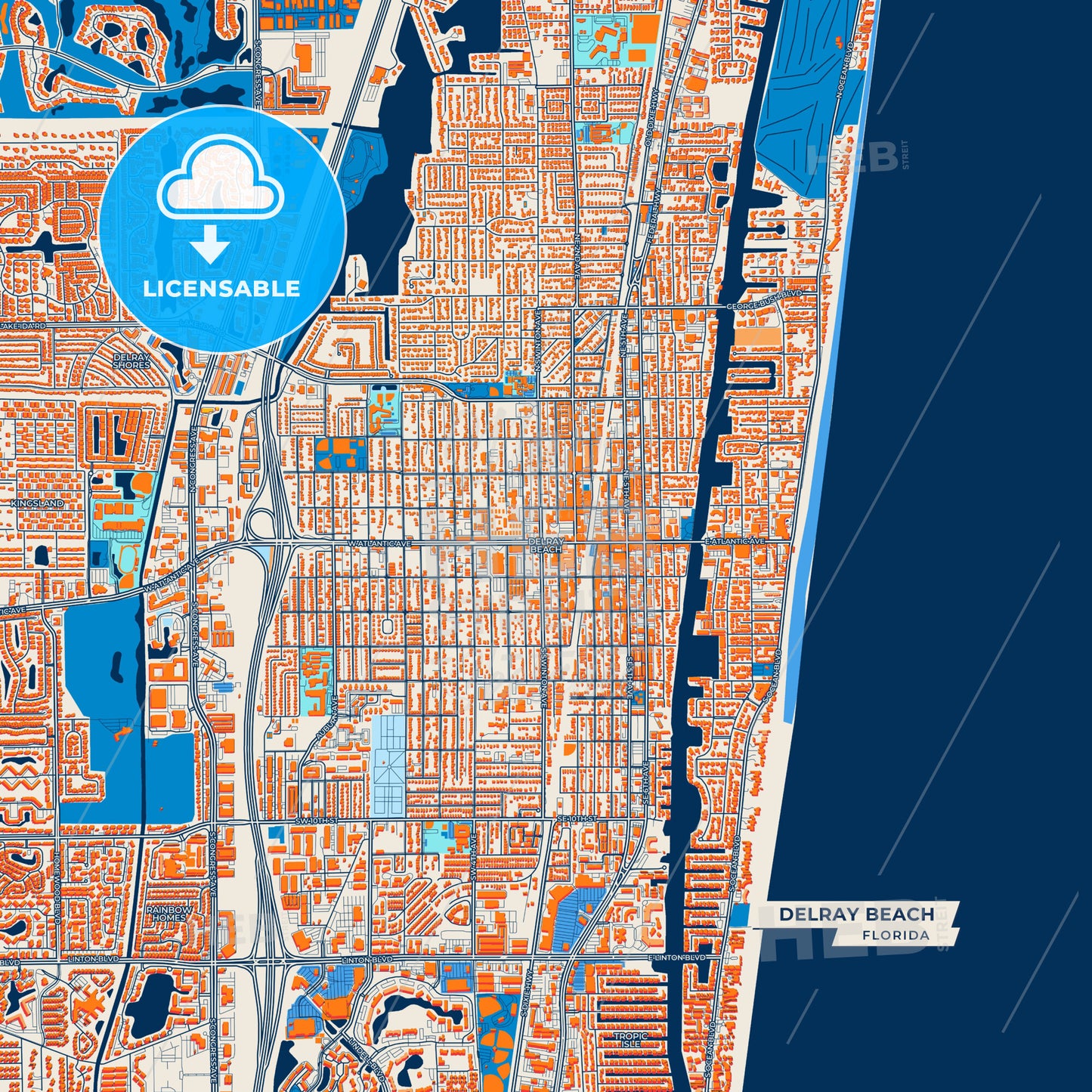 Canvas Print Template of Delray Beach Street Map