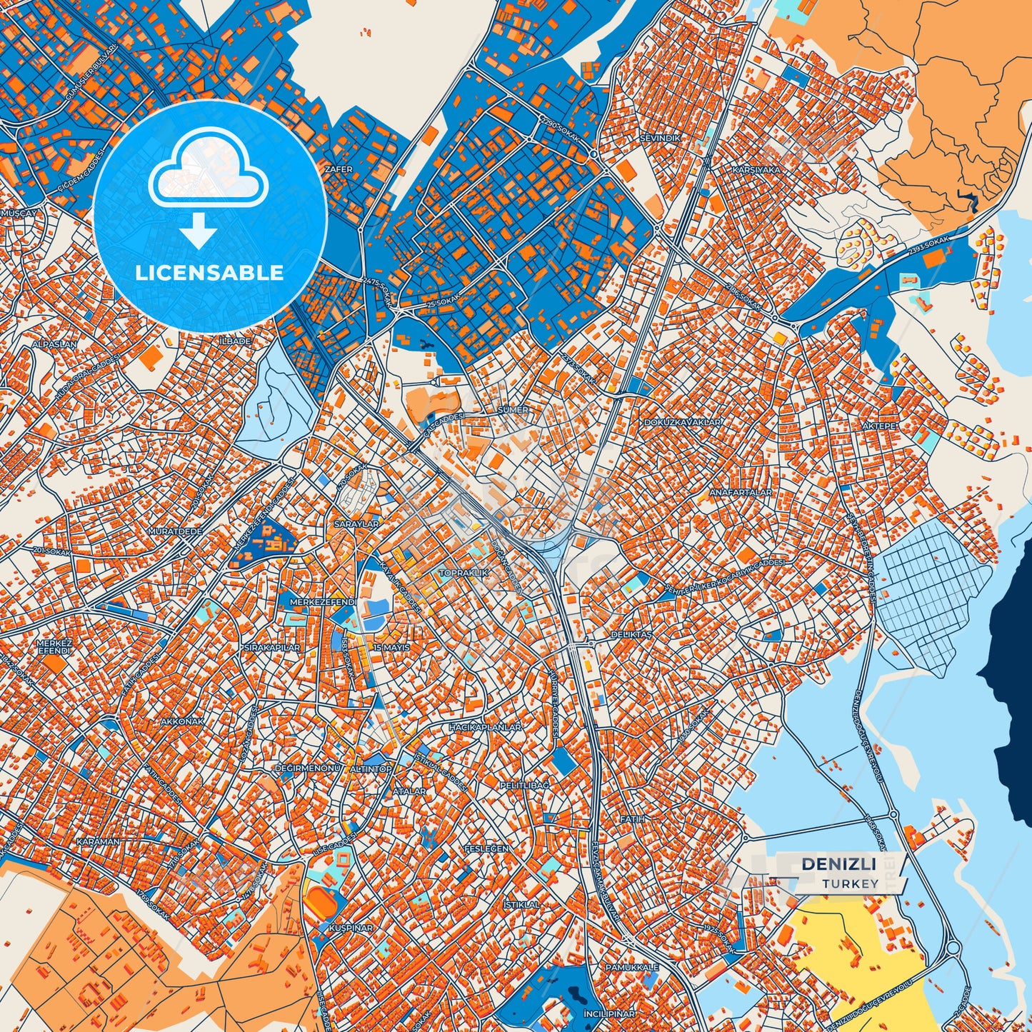 Canvas Print Template of Denizli Street Map