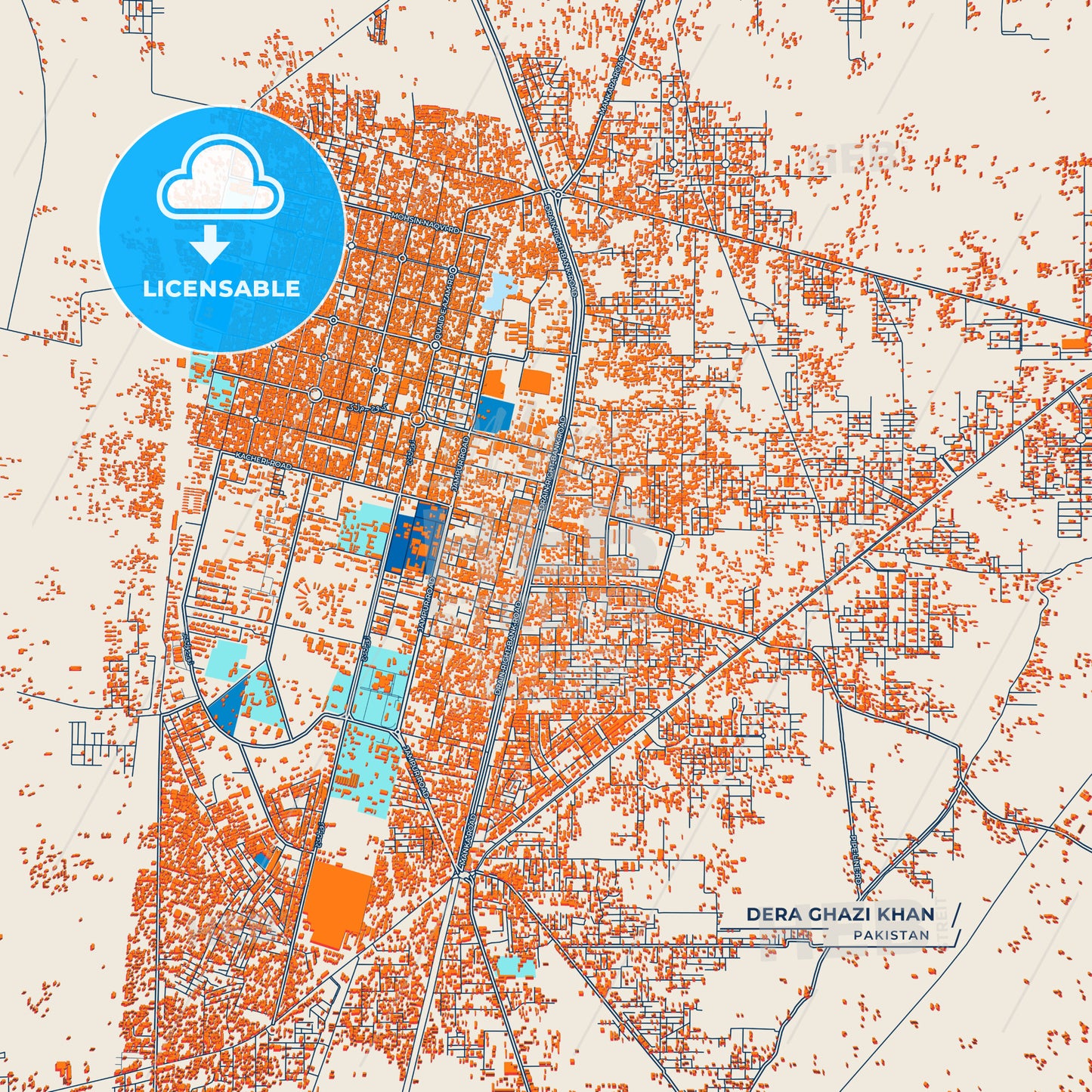 Canvas Print Template of Dera Ghazi Khan Street Map