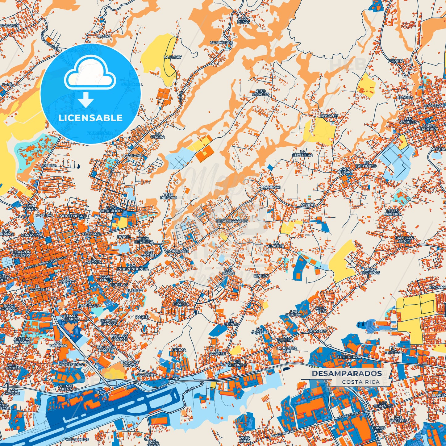 Canvas Print Template of Desamparados Street Map